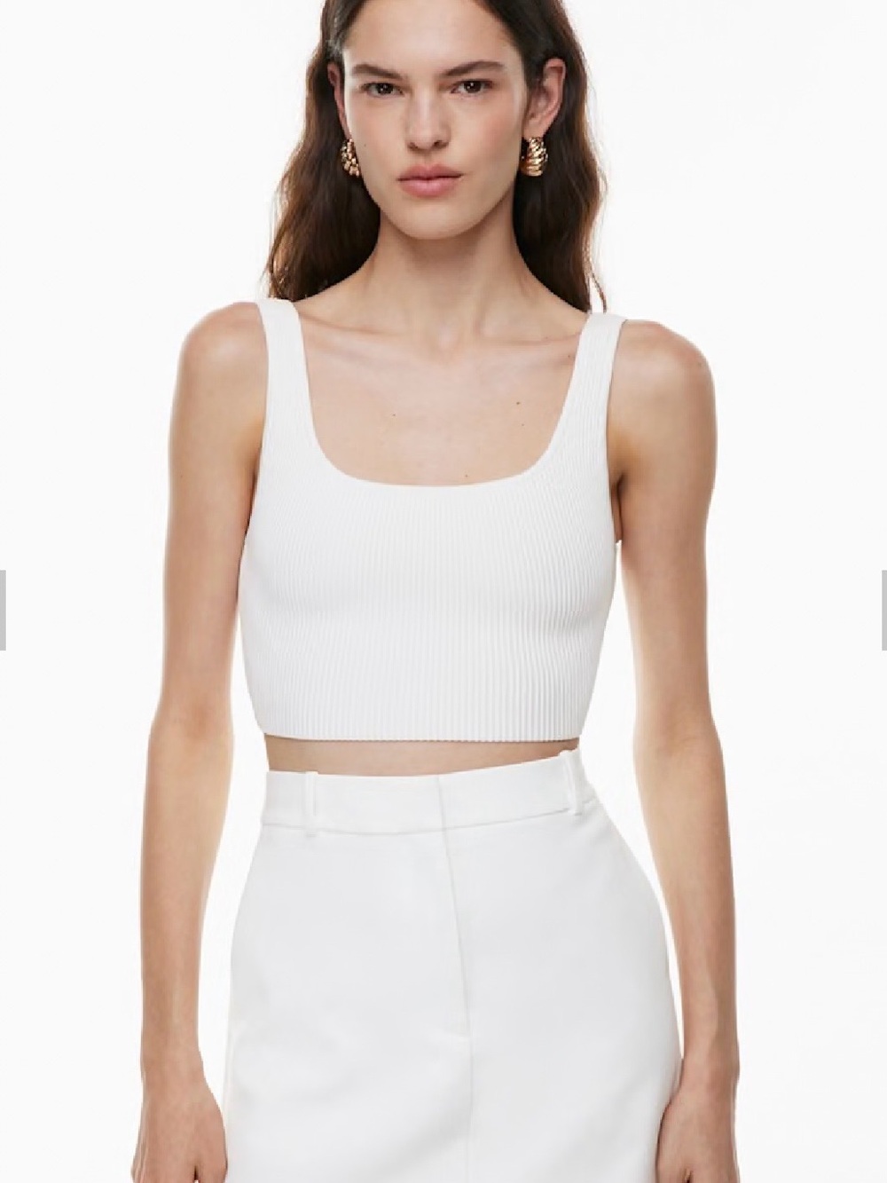 Babaton White Ribbed Square-Neck Crop Top